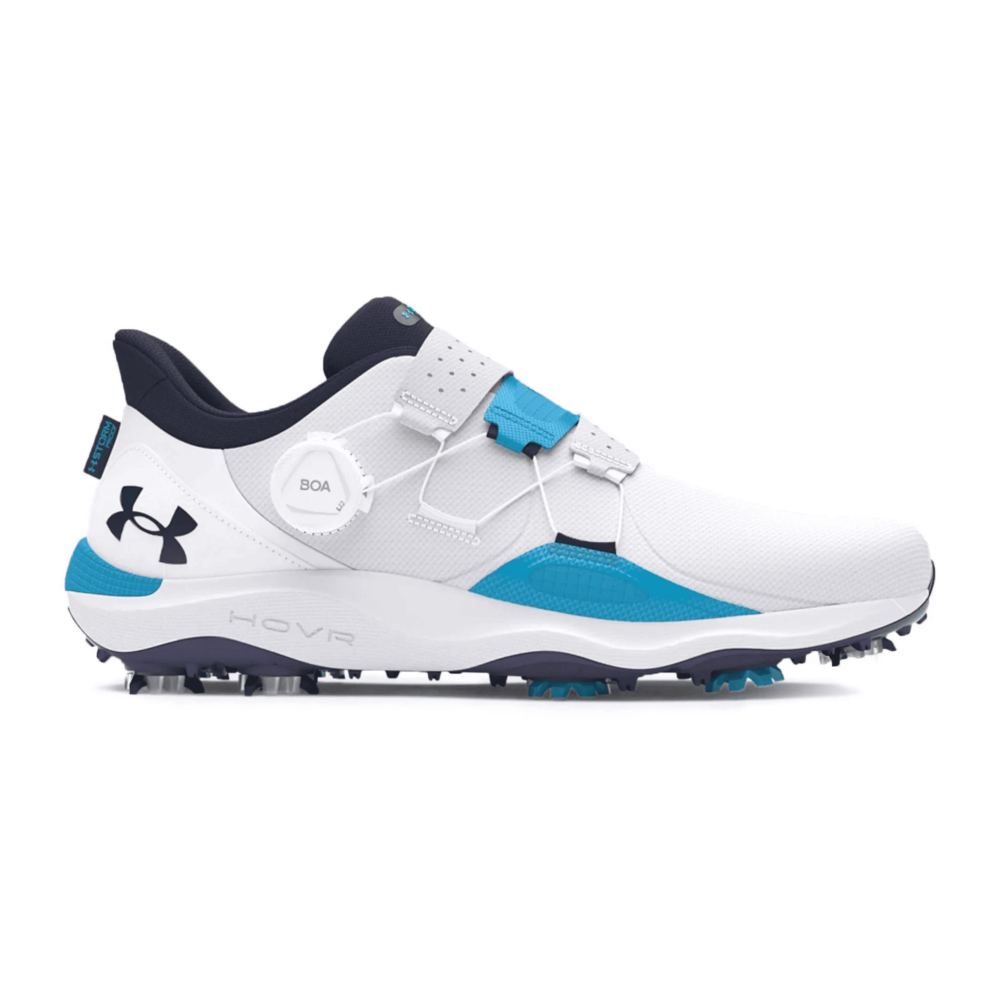 Under Armour Drive Pro BOA Wide Golf Shoes - White / Capri - Image 2