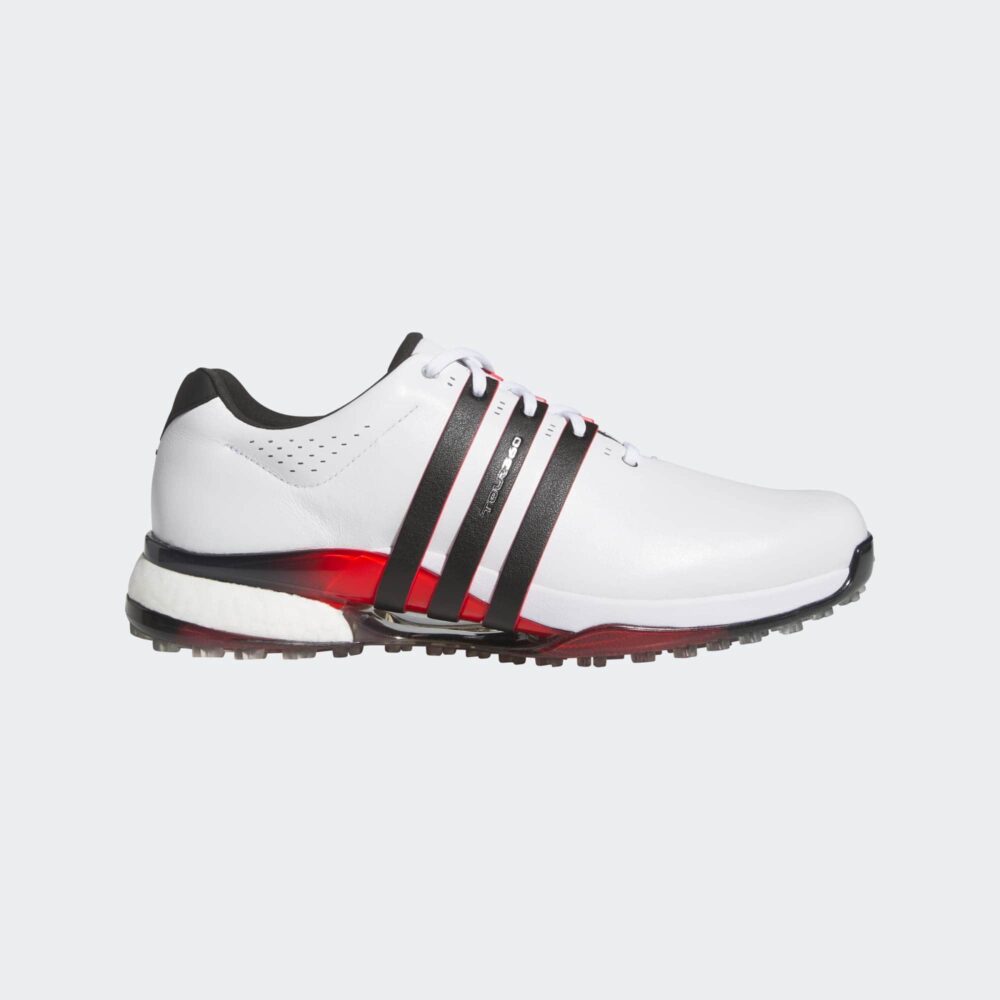 Adidas Tour360 25 Wide Spikeless Shoes - Cloud White / Core Black / Lucid Red
