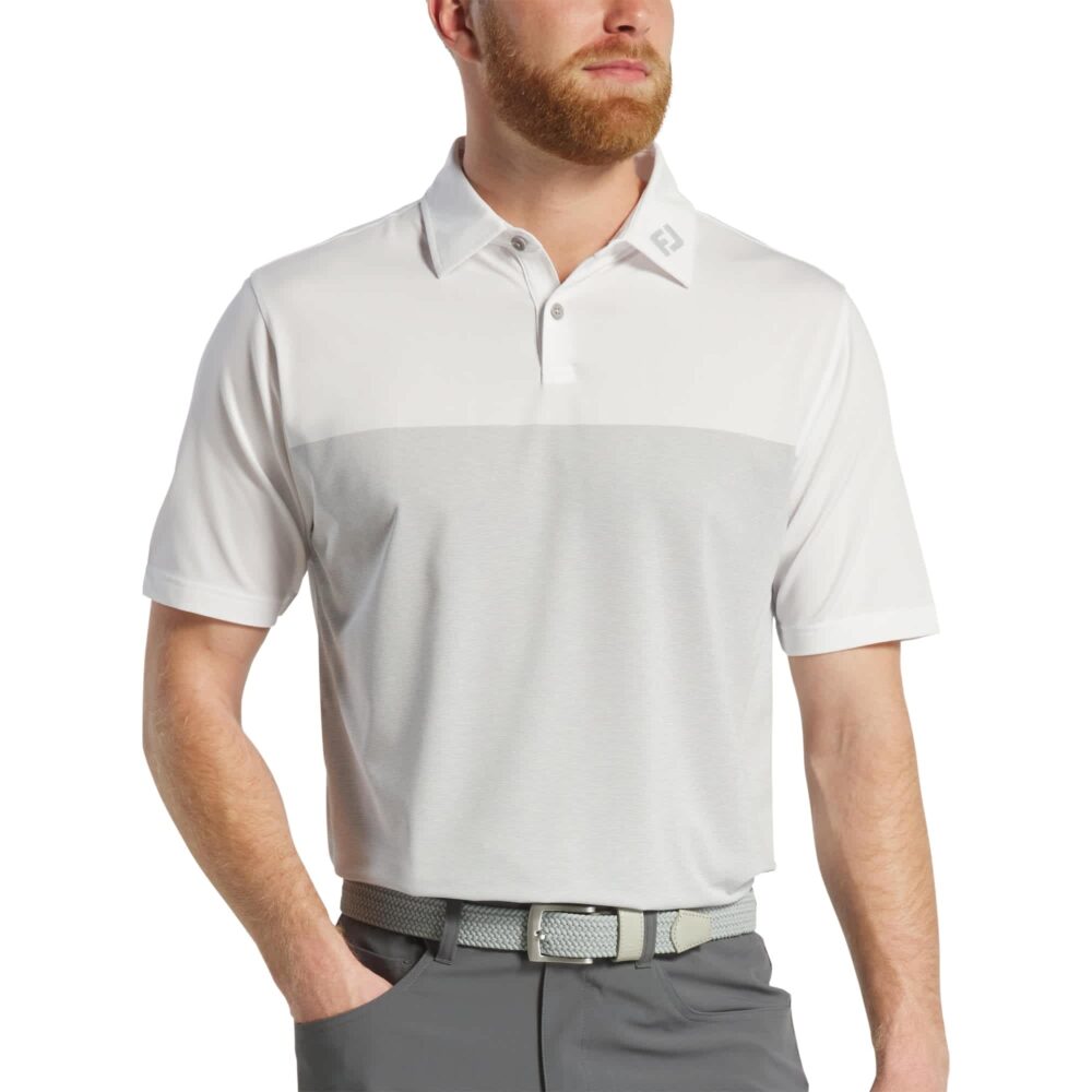 Footjoy 25 Lisle Tonal Block Polo - White / Grey - Image 2