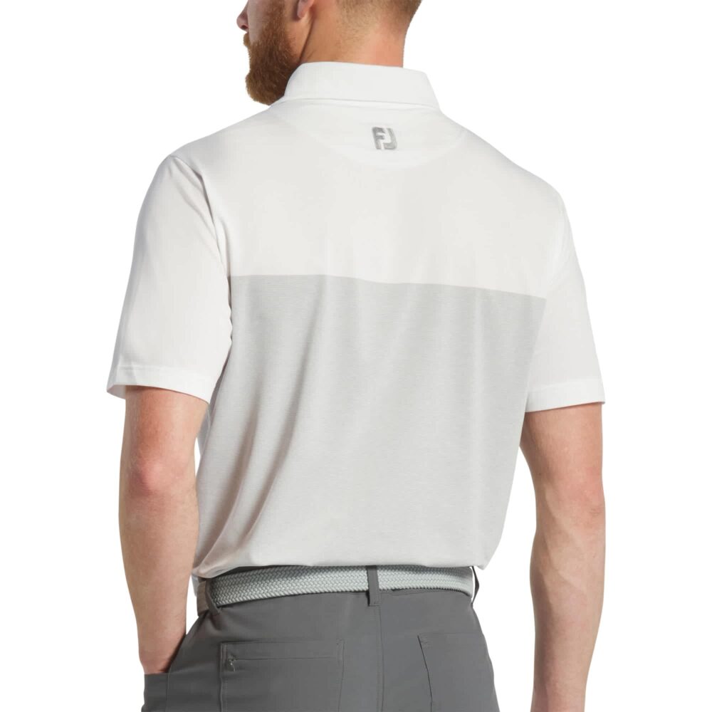 Footjoy 25 Lisle Tonal Block Polo - White / Grey - Image 3