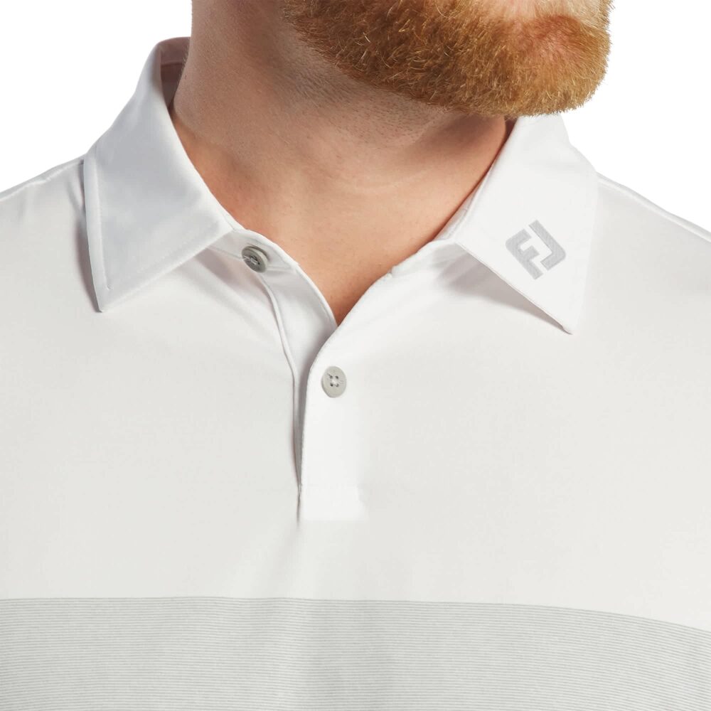 Footjoy 25 Lisle Tonal Block Polo - White / Grey - Image 4