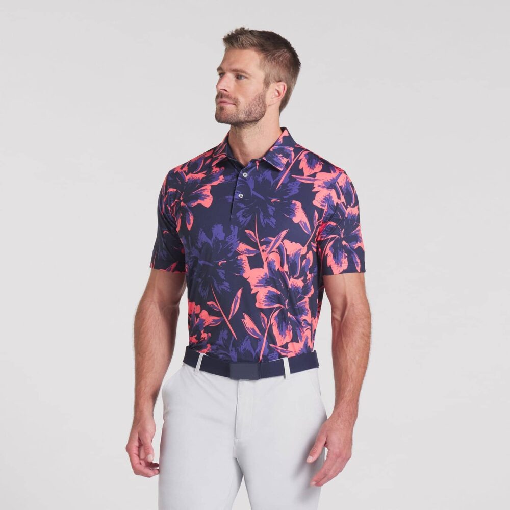 Puma MATTR Broken Flower Polo - Deep Navy / Peach