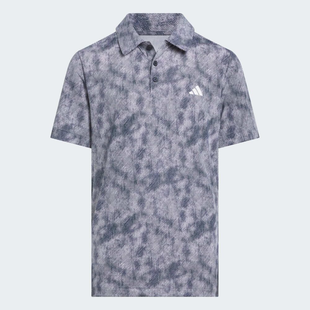 Adidas Boy's Performance Textured Print Polo - Collegiate Navy / White
