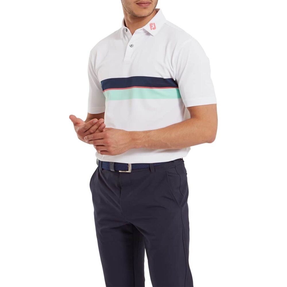 Footjoy 25 Double Chest Band Stretch Pique Polo - White - Image 2