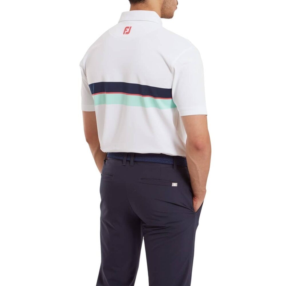 Footjoy 25 Double Chest Band Stretch Pique Polo - White - Image 3