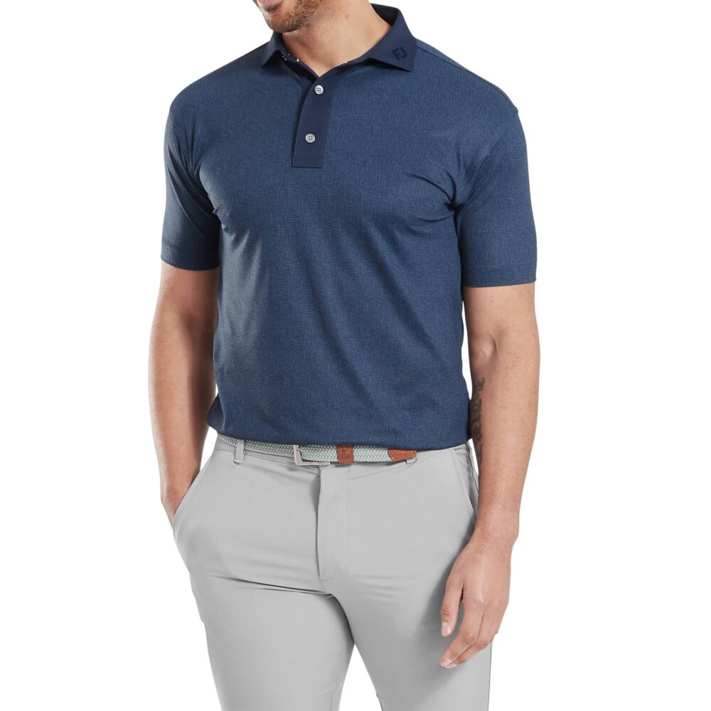 Footjoy 25 Etched Texture Print Lisle Polo - Navy - Image 2