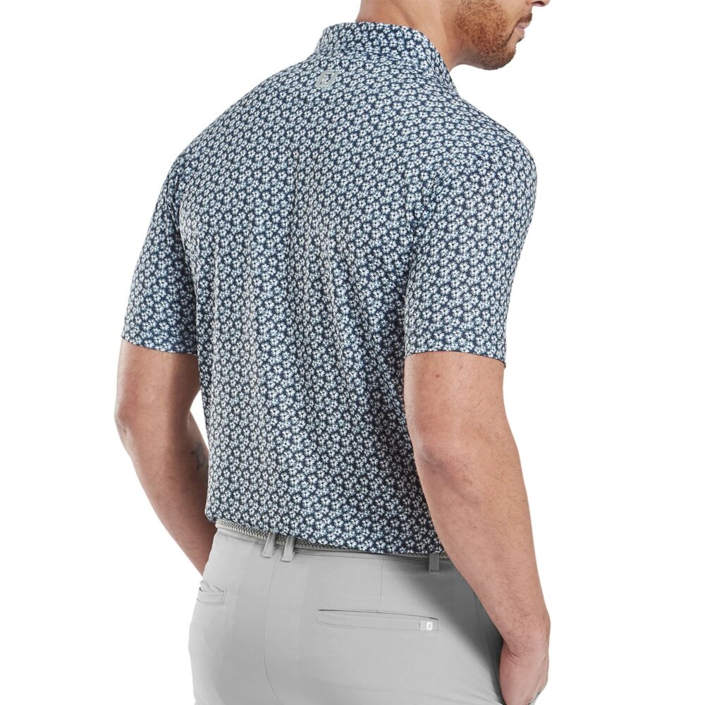 Footjoy 25 Floral Sketch Print Lisle Polo - White / Navy - Image 4