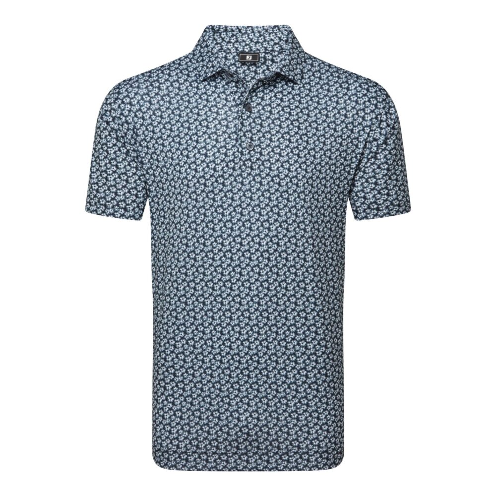Footjoy 25 Floral Sketch Print Lisle Polo - White / Navy