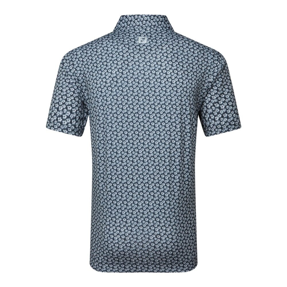 Footjoy 25 Floral Sketch Print Lisle Polo - White / Navy - Image 2